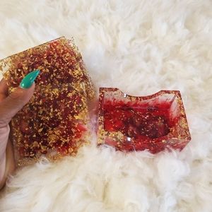 Rose and Gold Resin Coaster Set with holder